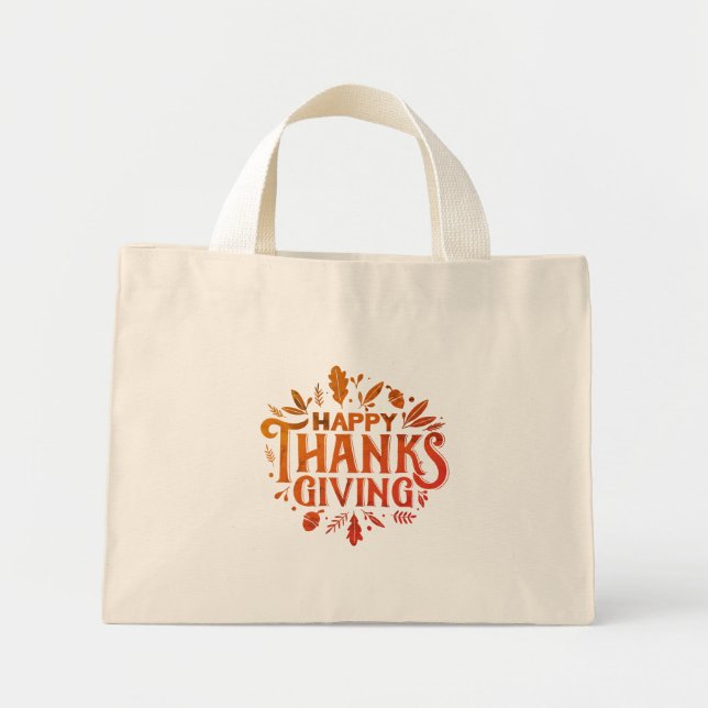 Mini Tote Bag Nice Bon thanksgiving texte avec Automne Feuille (Devant)