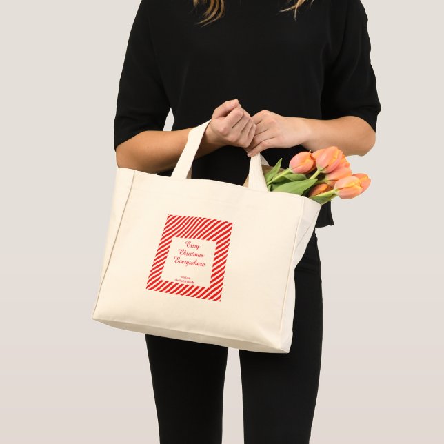 Mini Tote Bag Noël blanc et rouge rayé (Devant (produit))