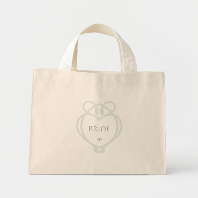 Mini Tote Bag Noir irlandais celtique Swan Love Knot Bride Initi (Devant)