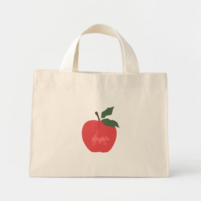 Mini Tote Bag Nom de la personnaliser de pomme rouge (Devant)