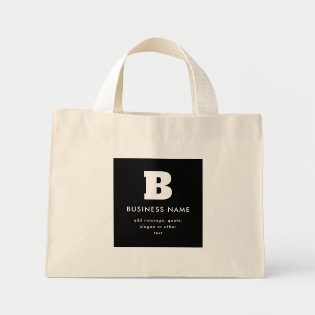 Mini Tote Bag Nom et slogan commercial modifiables | Noir et bla (Devant)