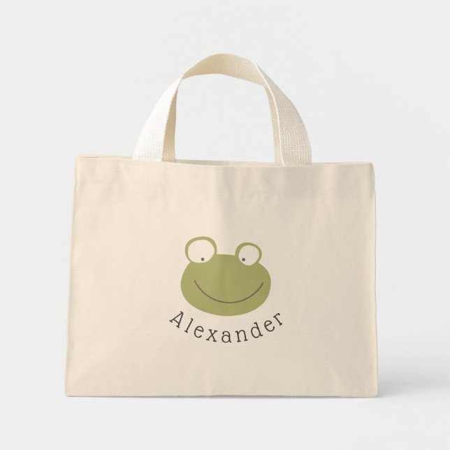 Mini Tote Bag Nom personnalisable Cute Frog (Devant)