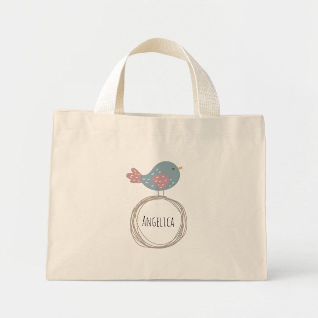 Mini Tote Bag Nom personnalisé de l'oiseau mignon (Devant)