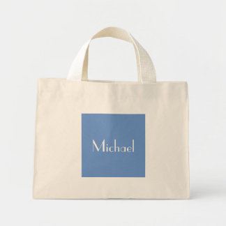 Mini Tote Bag Nom personnalisé minimal bleu et destination éléga