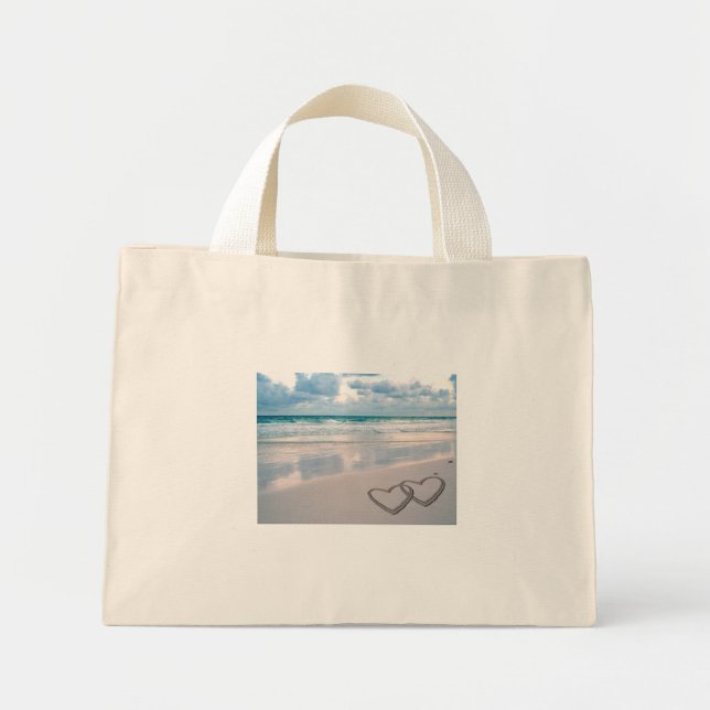 Mini Tote Bag Noms de mariées et de mariées écrits dans le sable (Devant)