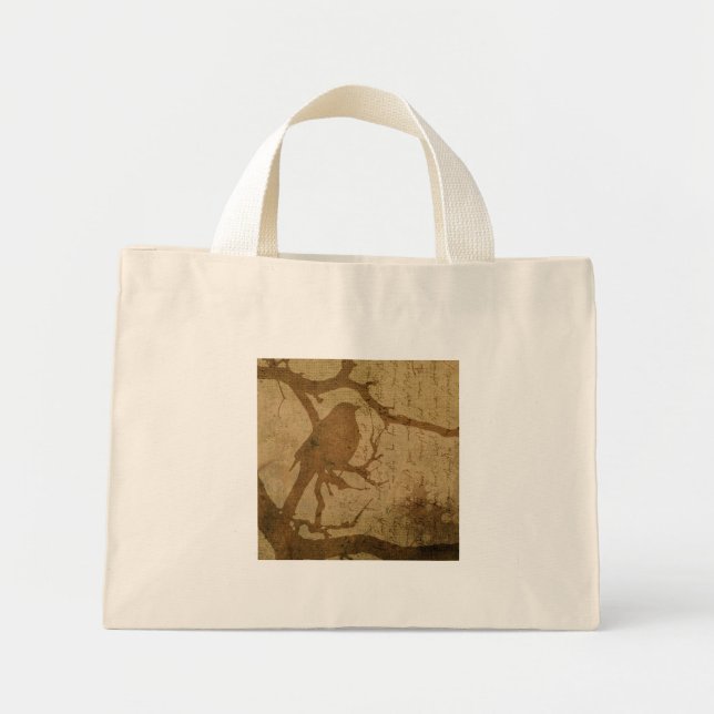 Mini Tote Bag Oiseau dans une branche (Devant)