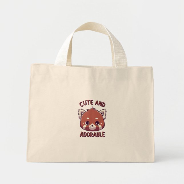 Mini Tote Bag Panda rouge mignonne et adorable (Devant)