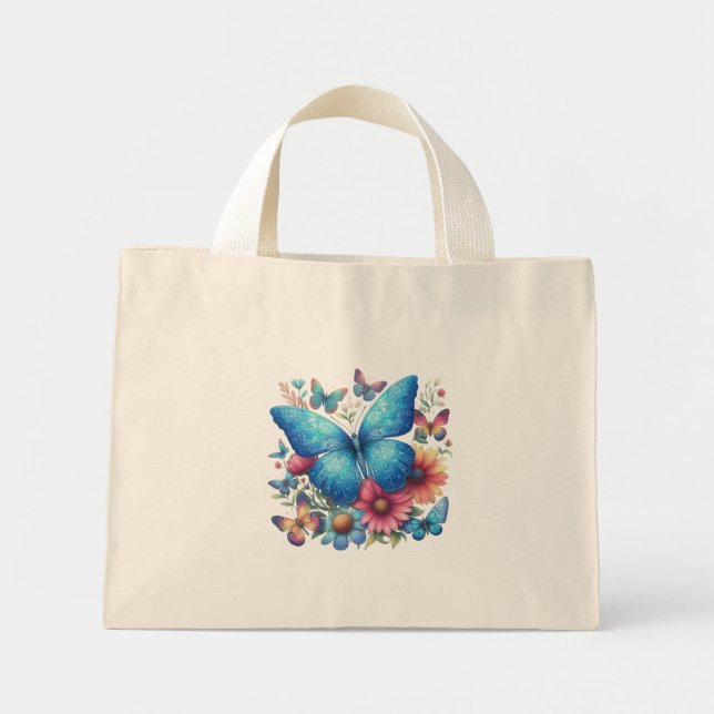 Mini Tote Bag Papillon bleu élégant (Devant)