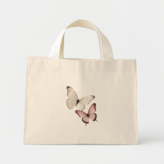 Mini Tote Bag Papillons élégants blancs et roses