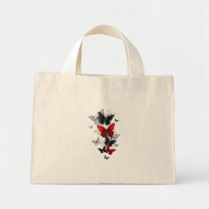 Mini Tote Bag Papillons noirs et rouges volants