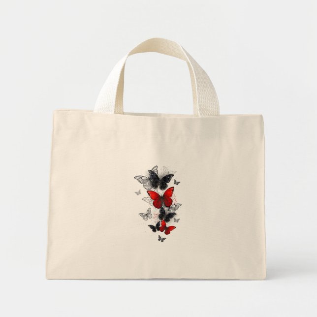 Mini Tote Bag Papillons noirs et rouges volants (Devant)