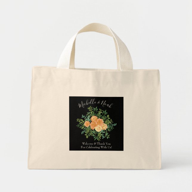 Mini Tote Bag Pêcher Black Peony et Rose Floral Mariage (Devant)