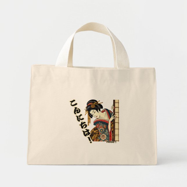 Mini Tote Bag Peeking Ukiyo-e geisha - Konnichiwa! (Devant)