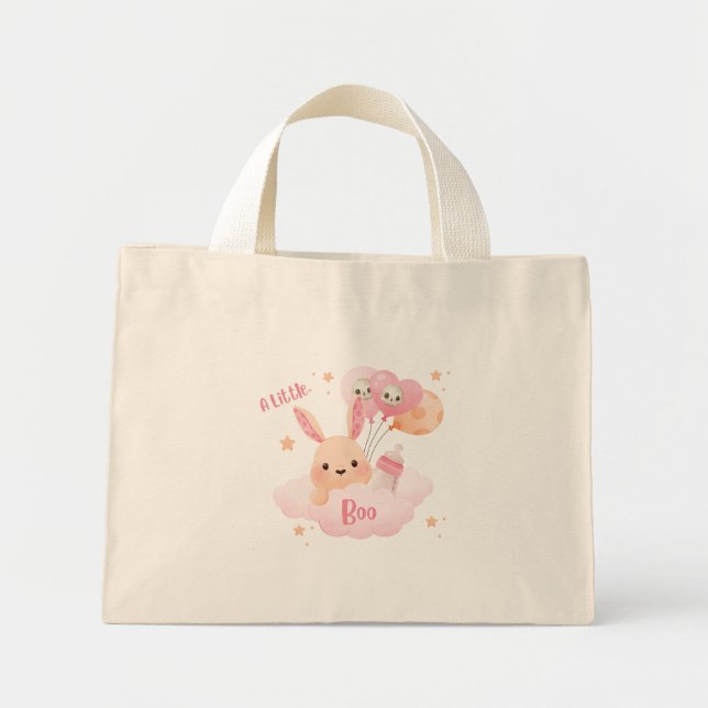 Mini Tote Bag Petit Baby shower d'Halloween rose Boo (Devant)