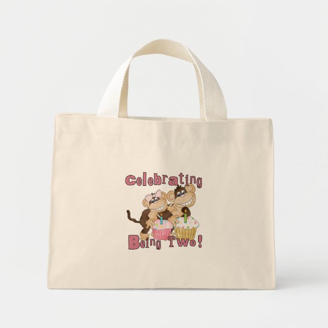 Mini Tote Bag Pink Party Monkey 2e Anniversaire Tshirts et cadea (Devant)