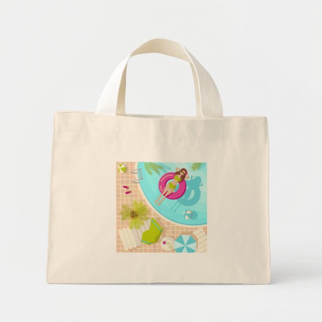 Mini Tote Bag Piscine fille en bikini plage d'été (Devant)