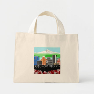 Mini Tote Bag Portland Oregon Skyline avec Mont Hood