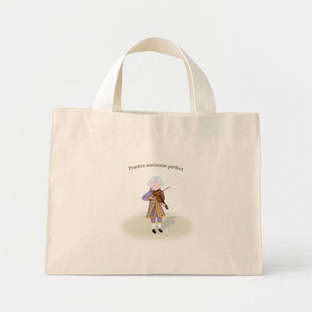 Mini Tote Bag "Pratique Conserve Parfait" Mozart Jouer du violon (Devant)