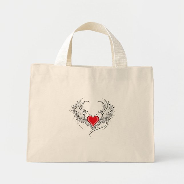 Mini Tote Bag Red Angel Coeur avec ailes (Devant)