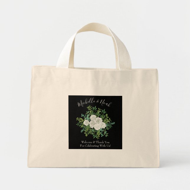 Mini Tote Bag Rose noir blanc Mariage élégant moderne (Devant)