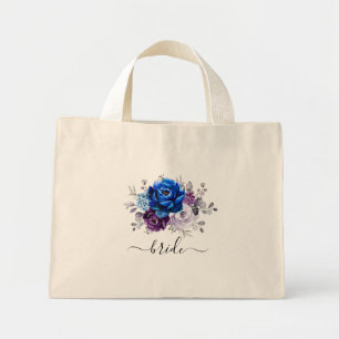 Mini Tote Bag Royal Blue Purple Marine Lilac Blooms Mariage