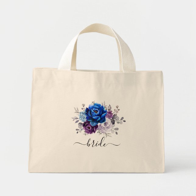 Mini Tote Bag Royal Blue Purple Marine Lilac Blooms Mariage (Devant)