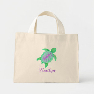 Mini Tote Bag Sacoche de nom pour les coeurs de tortues violette