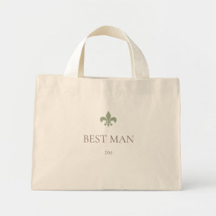 Mini Tote Bag Sage Green Fleur de Lis Meilleur Homme Initial