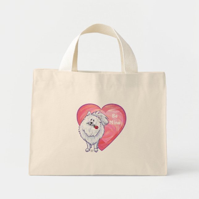 Mini Tote Bag Saint Valentin Poméranie Blanche (Devant)