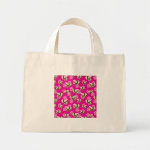 Mini Tote Bag Sauvez les abeilles sur fond floral rose