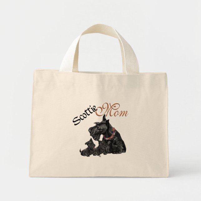 Mini Tote Bag Scottish Terrier Mère & Pups (Devant)