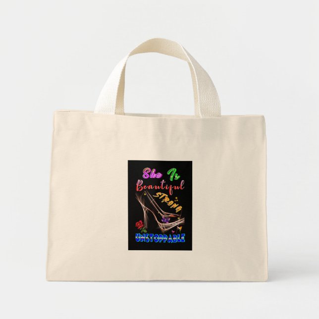 Mini Tote Bag She Is Beautiful Strong Unstoppable (Devant)