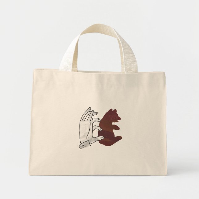 Mini Tote Bag Silhouette à la main Cube d'ours Brown (Devant)