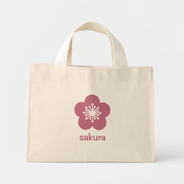 Mini Tote Bag Silhouette de fleur de cerisier rose Sakura (Devant)