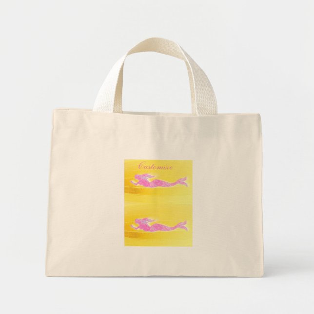 Mini Tote Bag sirènes roses sous-marines nageant (Devant)