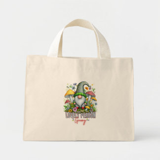Mini Tote Bag Style vintage Belle Gnome avec Champignons Art