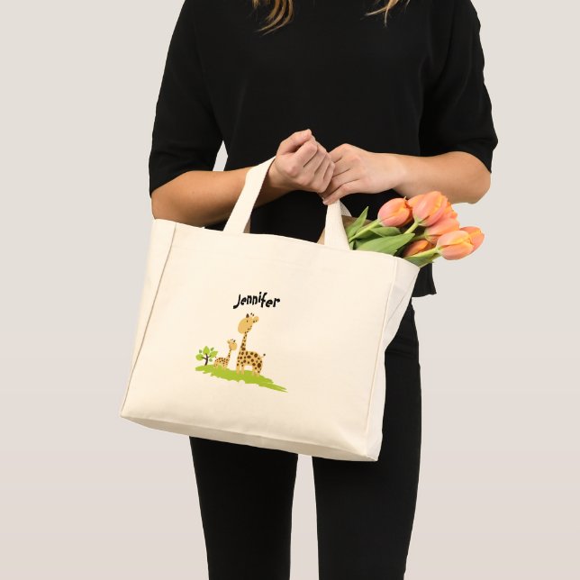 Mini Tote Bag Super mignonne Maman & Baby Giraffe Vert & Jaune (Devant (produit))
