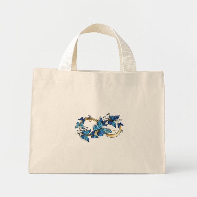 Mini Tote Bag Symbole infini de papillons Morpho bleus (Devant)