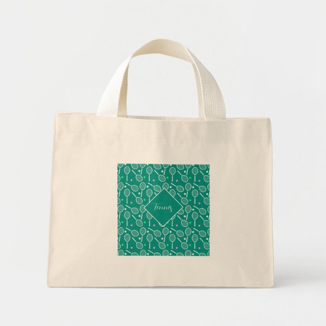 Mini Tote Bag Tennis Racket Motif Retro Green (Devant)