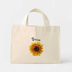 Mini Tote Bag Tournesol jaune ensoleillé avec abeille personnali