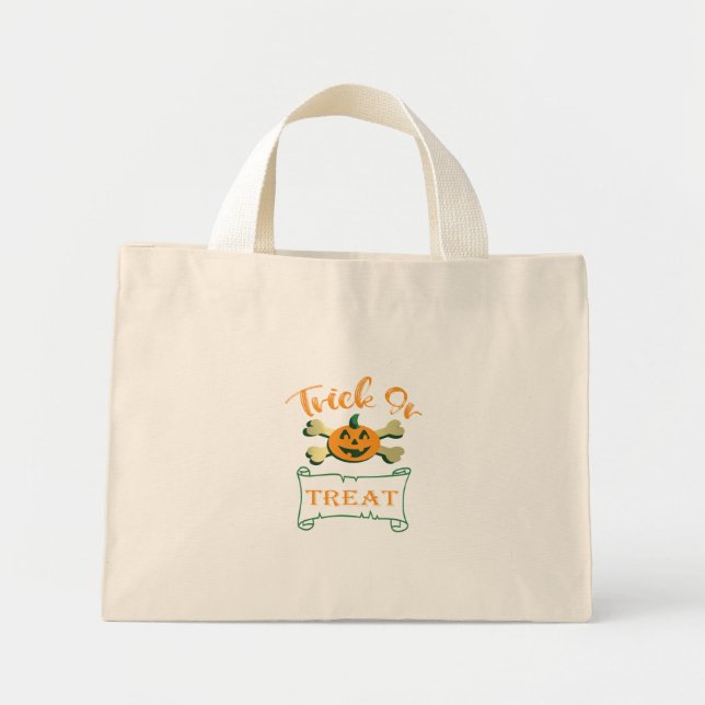 Mini Tote Bag Tracer ou traiter les os croisés citrouille Hallow (Devant)