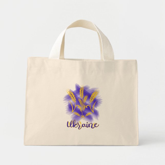 Mini Tote Bag trident ukrainien fait d'épi de blé (Devant)