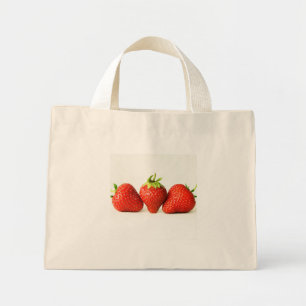 Mini Tote Bag Trois Fraises Sur La Tcna Blanche