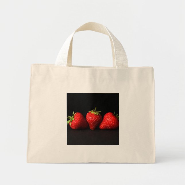 Mini Tote Bag Trois Fraises Sur Noir Tcnm (Devant)