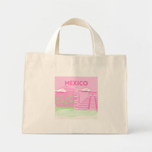 Mini Tote Bag Tulum, Mexique, Art de voyage, Art Prépa, Rose