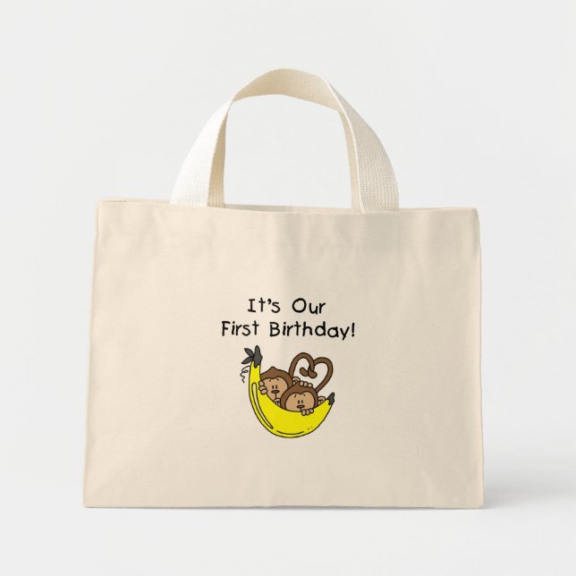 Mini Tote Bag Twin Boys 1st Birthday Monkey Tshirts et cadeaux (Devant)