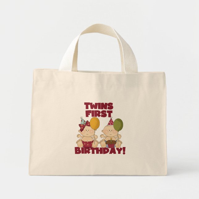 Mini Tote Bag Twins 1er Anniversaire T-shirts et cadeaux garçon/ (Devant)