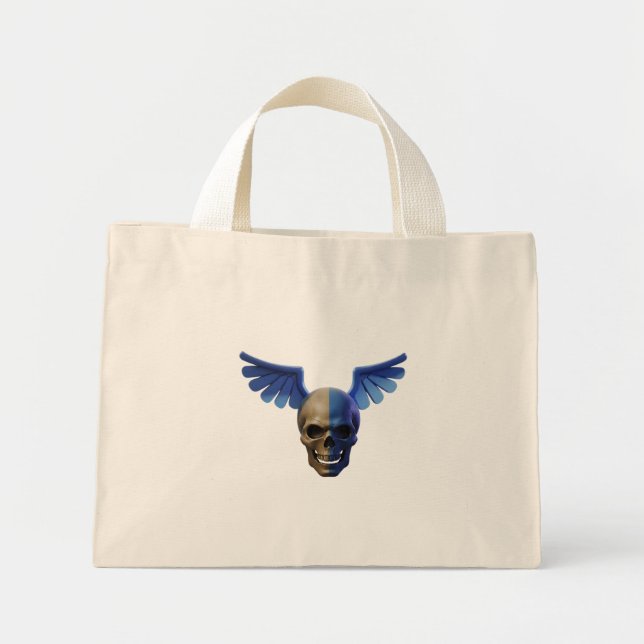 Mini Tote Bag Two-Toned Skull with Blue Stylized Wings (Devant)