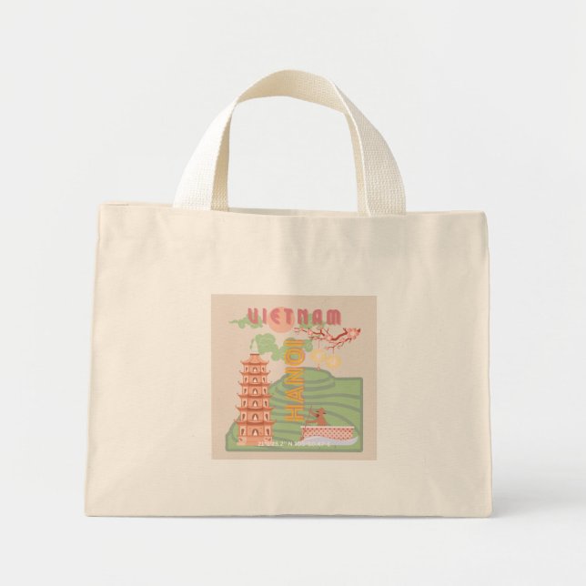 Mini Tote Bag Vietnam Travel Art, Vintage (Devant)