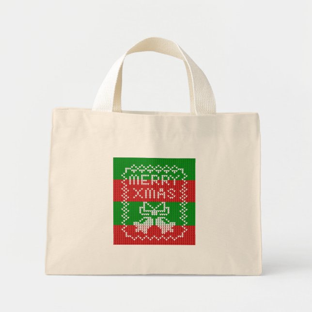 Mini Tote Bag Vilain pull motif sonnettes Joyeux fils Xmas (Devant)